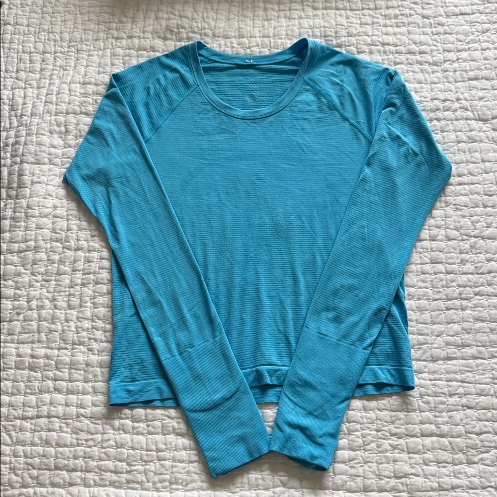 Lululemon Swiftly Long-Sleeve Shirt, Waist Length, Size 10, Turquoise Blue